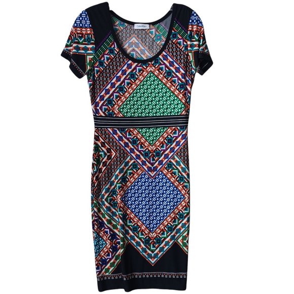 Calvin Klein Colorful Geometric Print Dress Size 2 - Picture 1 of 4